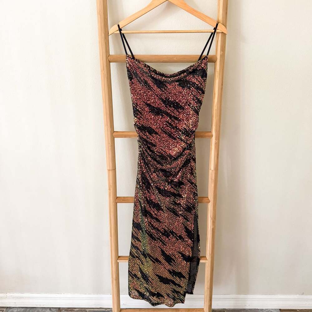 ASTR The Label Hollywood Dress S Black Pink Multi Sequin Midi Slip Party - Picture 2 of 12